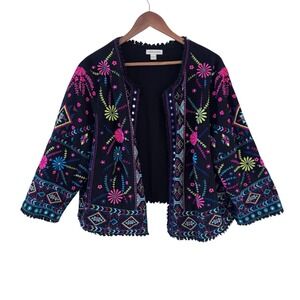 Monsoon Embroidered Kimono Jacket Womens 18 Multicolor Beaded Sequin Boho Hippie
